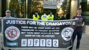 Members of the Justice for the Craigavon 2 campaign protesting in London.